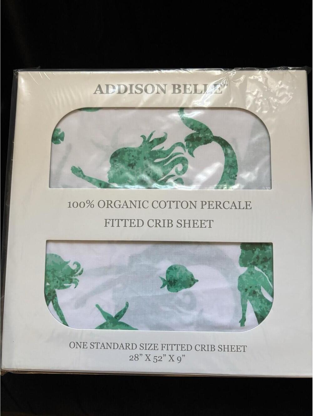 ADDISON BELLE 100% Organic Cotton Fitted Crib Sheet Baby Bedding Mermaid Print